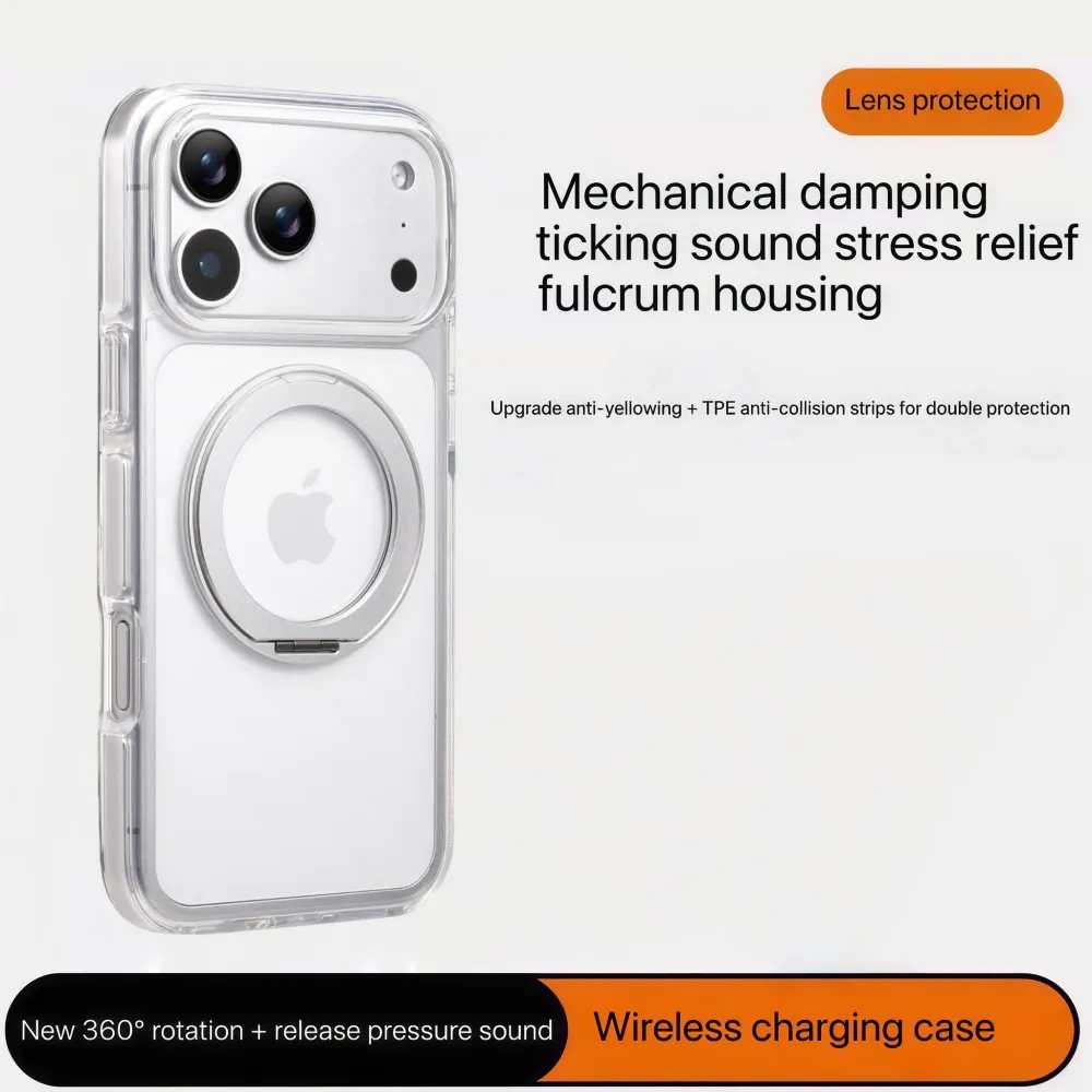 Clear MagSafe iPhone 17 Pro Max Case with 360° Rotating Ring Stand - Silver Edition - Image 5