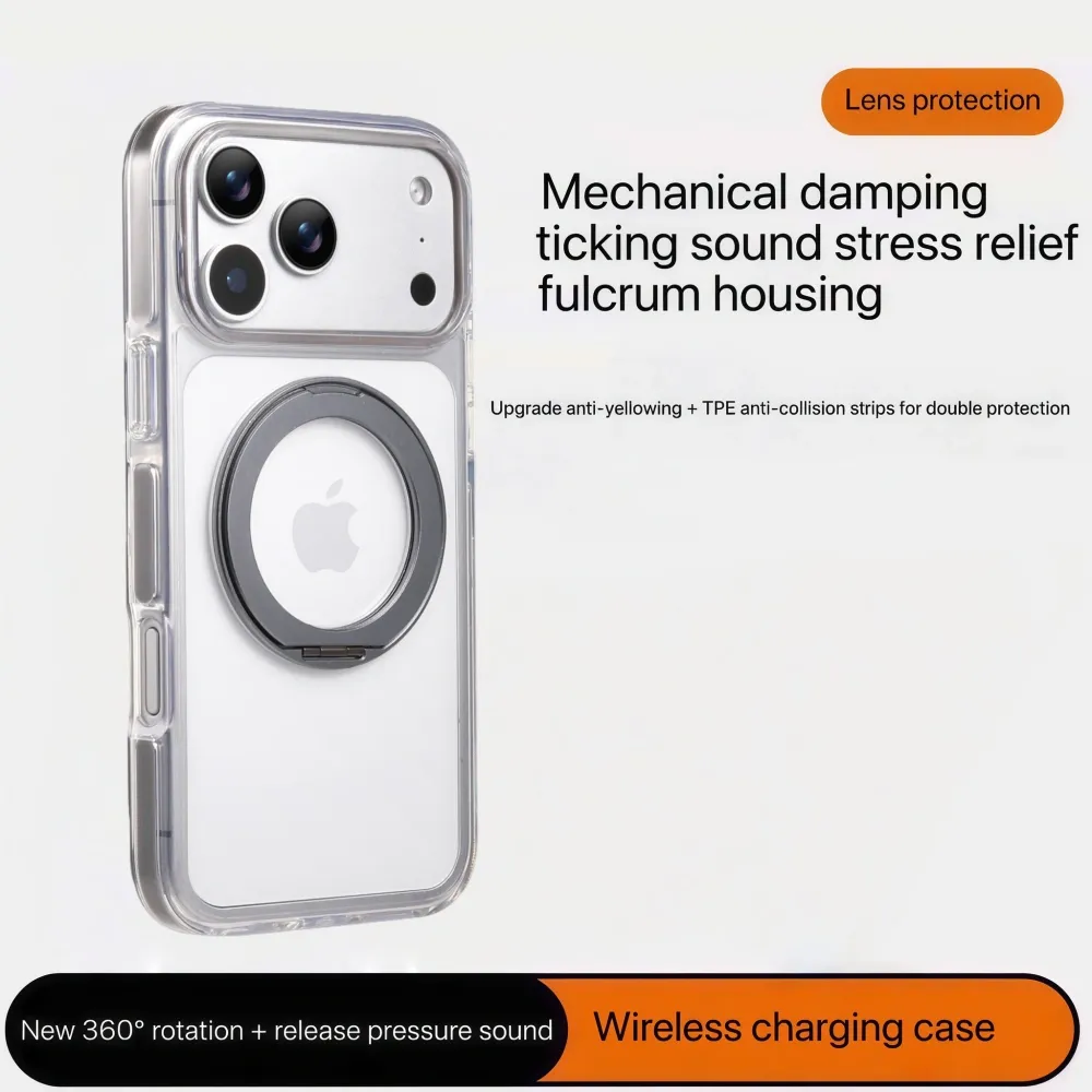 Clear MagSafe iPhone 17 Pro Case with 360° Rotating Ring Stand - Grey Edition - Image 5