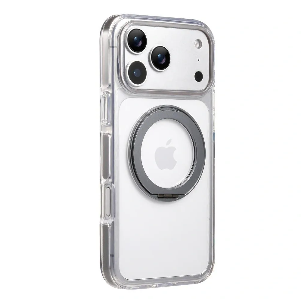 Clear MagSafe iPhone 17 Pro Max Case with 360° Rotating Ring Stand - Grey Edition - Image 1