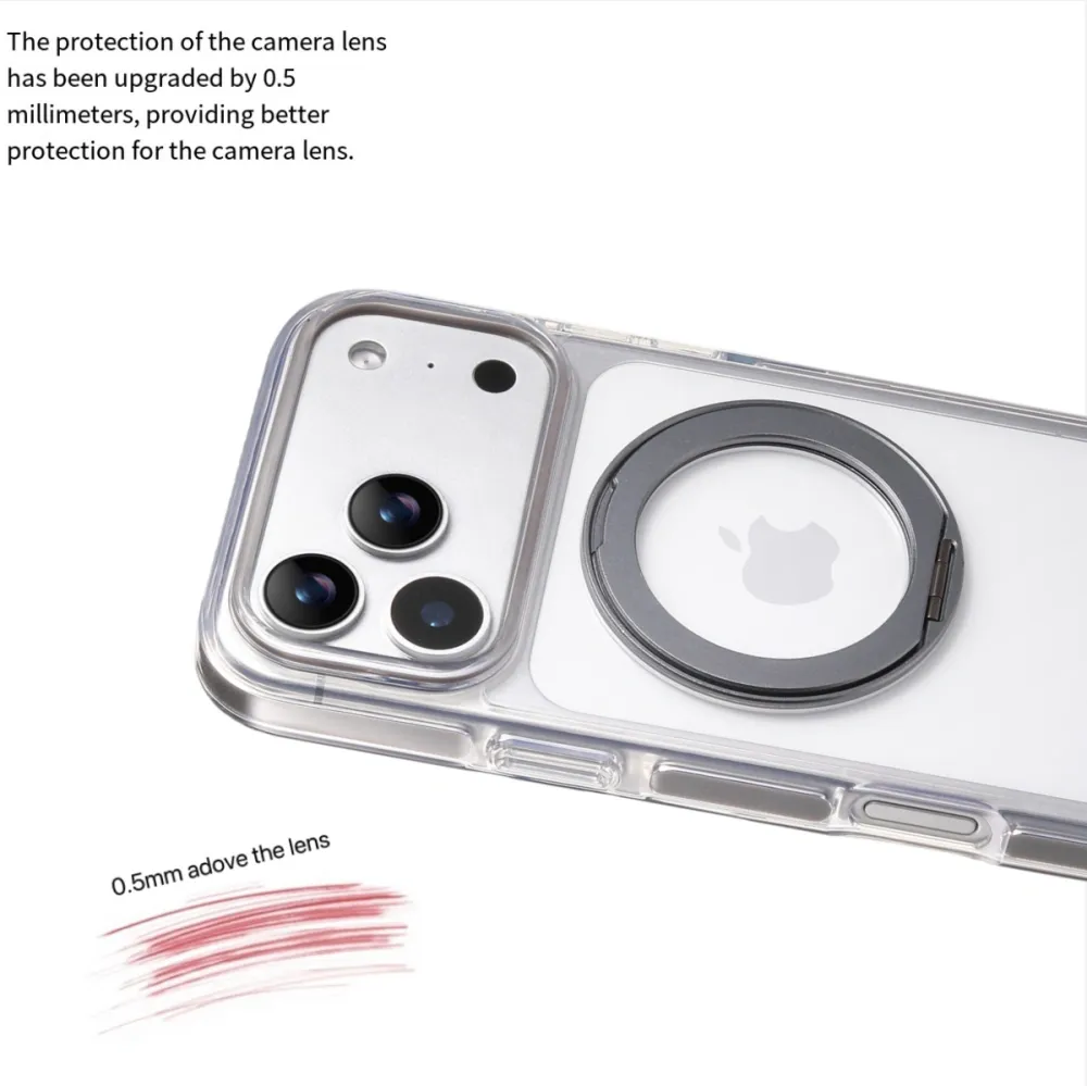Clear MagSafe iPhone 17 Pro Max Case with 360° Rotating Ring Stand - Grey Edition - Image 4