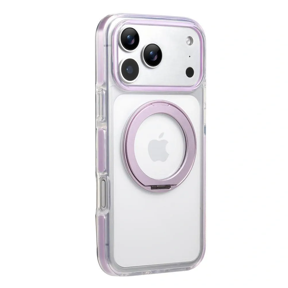Clear MagSafe iPhone 17 Pro Case with 360° Rotating Ring Stand - Purple Edition - Image 1
