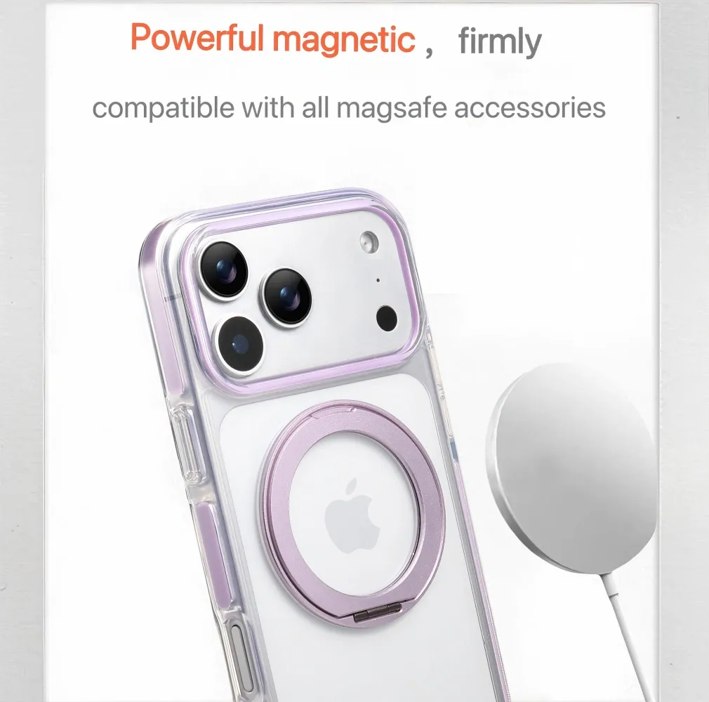Clear MagSafe iPhone 17 Pro Case with 360° Rotating Ring Stand - Purple Edition - Image 2