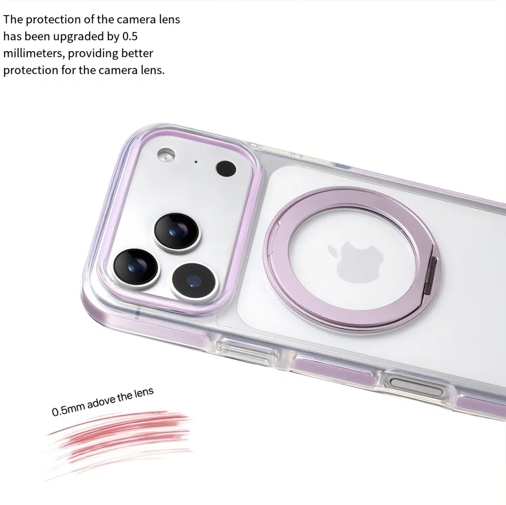 Clear MagSafe iPhone 17 Pro Case with 360° Rotating Ring Stand - Purple Edition - Image 4