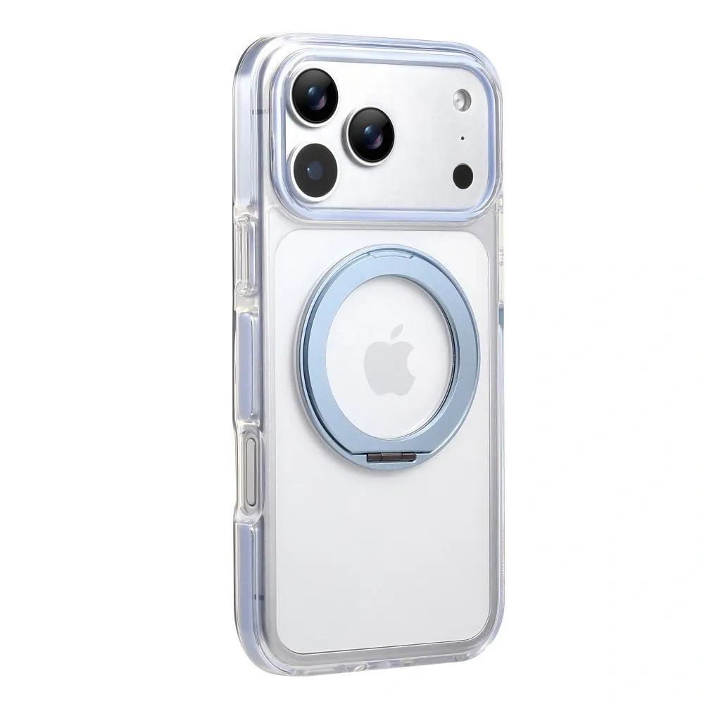 Clear MagSafe iPhone 17 Pro Case with 360° Rotating Ring Stand - Sky Blue Edition - Image 1