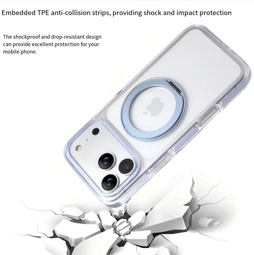 Clear MagSafe iPhone 17 Pro Case with 360° Rotating Ring Stand - Sky Blue Edition - Image 3