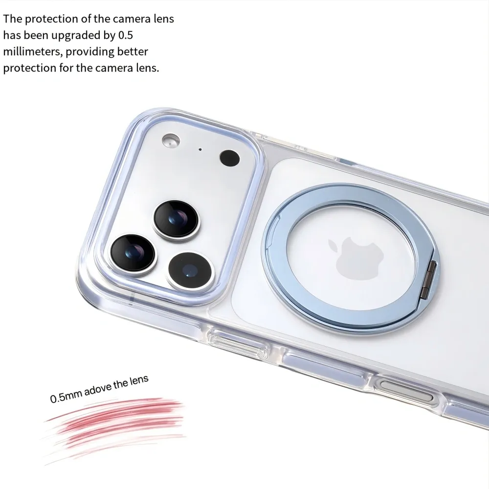 Clear MagSafe iPhone 17 Pro Case with 360° Rotating Ring Stand - Sky Blue Edition - Image 4