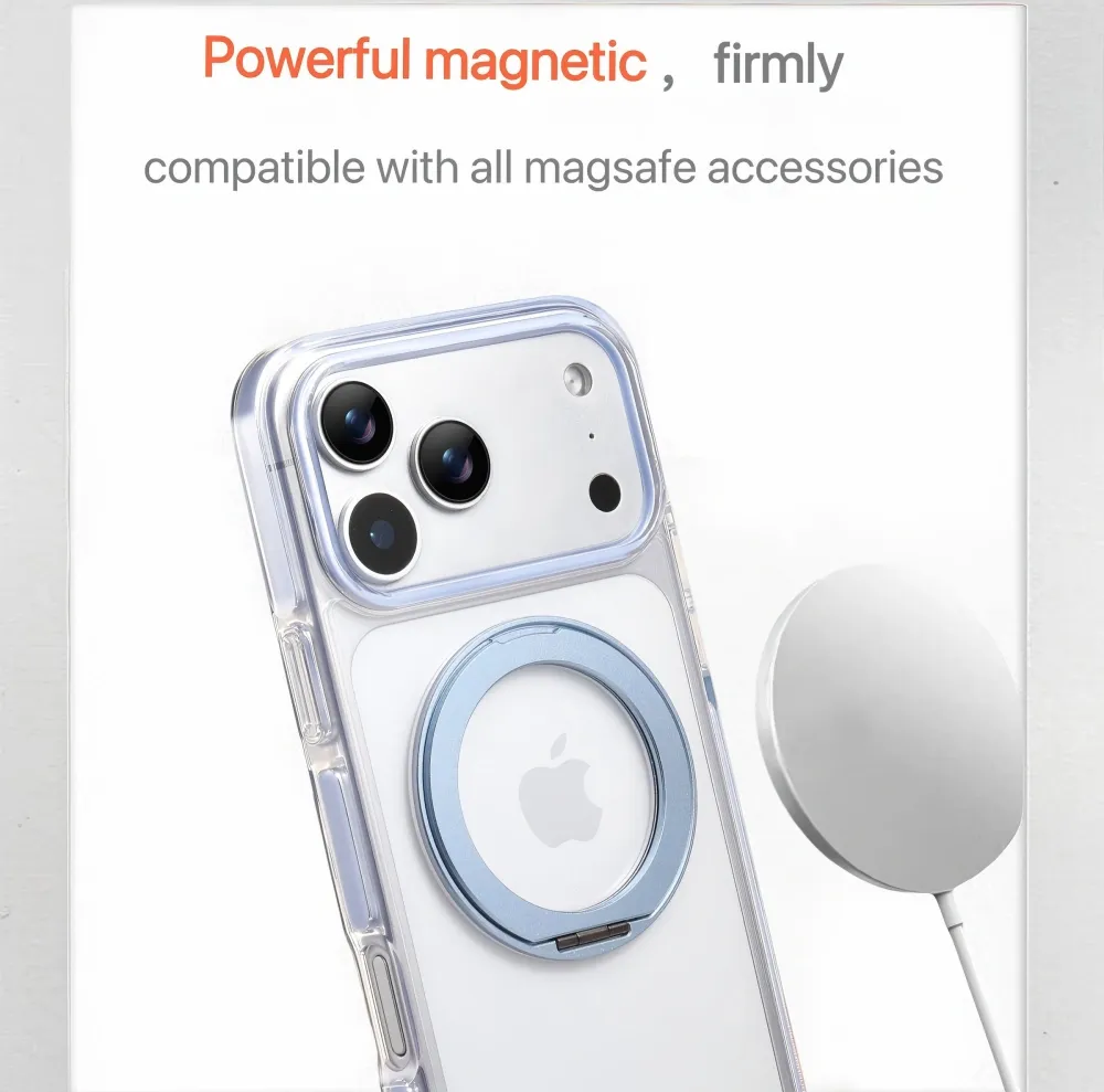 Clear MagSafe iPhone 17 Pro Max Case with 360° Rotating Ring Stand - Sky Blue Edition - Image 2