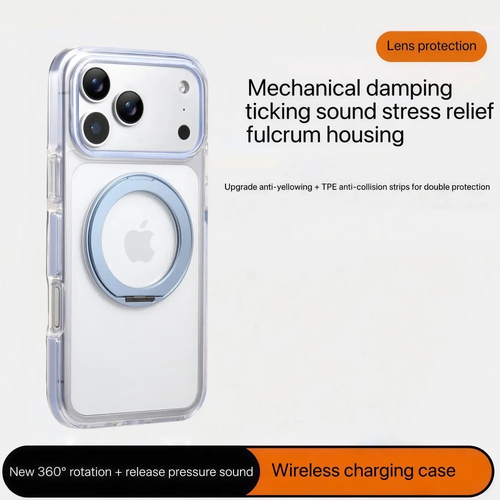 Clear MagSafe iPhone 17 Pro Max Case with 360° Rotating Ring Stand - Sky Blue Edition - Image 5