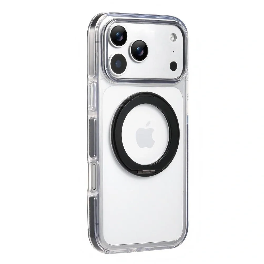 Clear MagSafe iPhone 17 Pro Max Case with 360° Rotating Ring Stand - Black Edition - Image 1