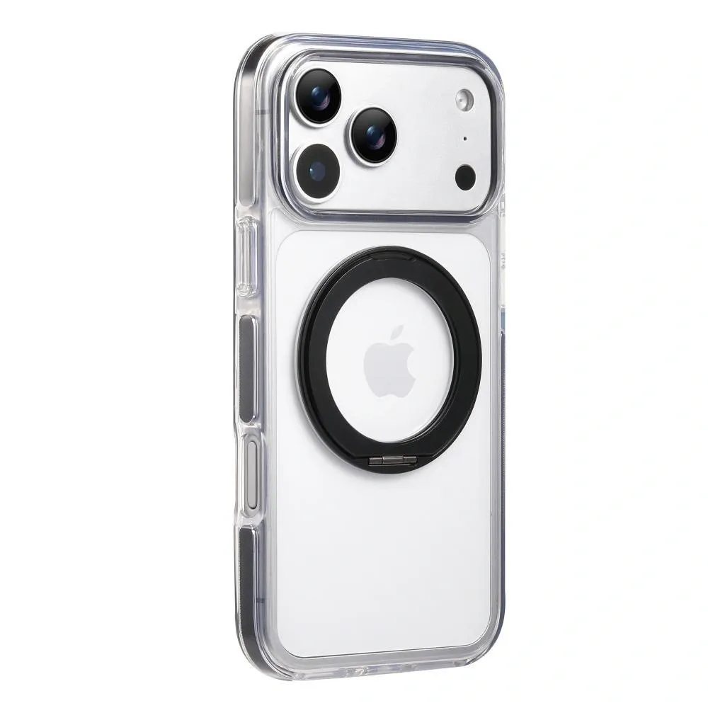 Clear MagSafe iPhone 17 Pro Max Case with 360° Rotating Ring Stand - Black Edition - Image 2