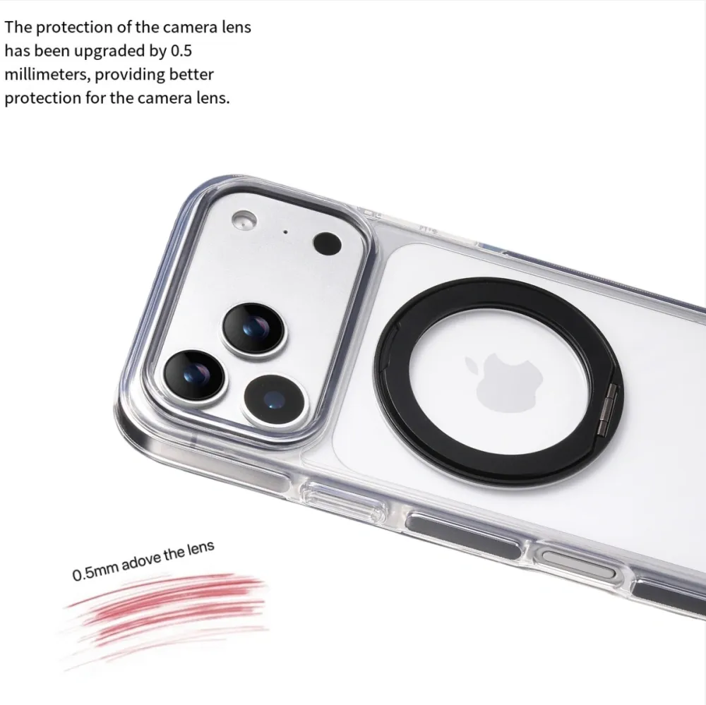 Clear MagSafe iPhone 17 Pro Max Case with 360° Rotating Ring Stand - Black Edition - Image 4