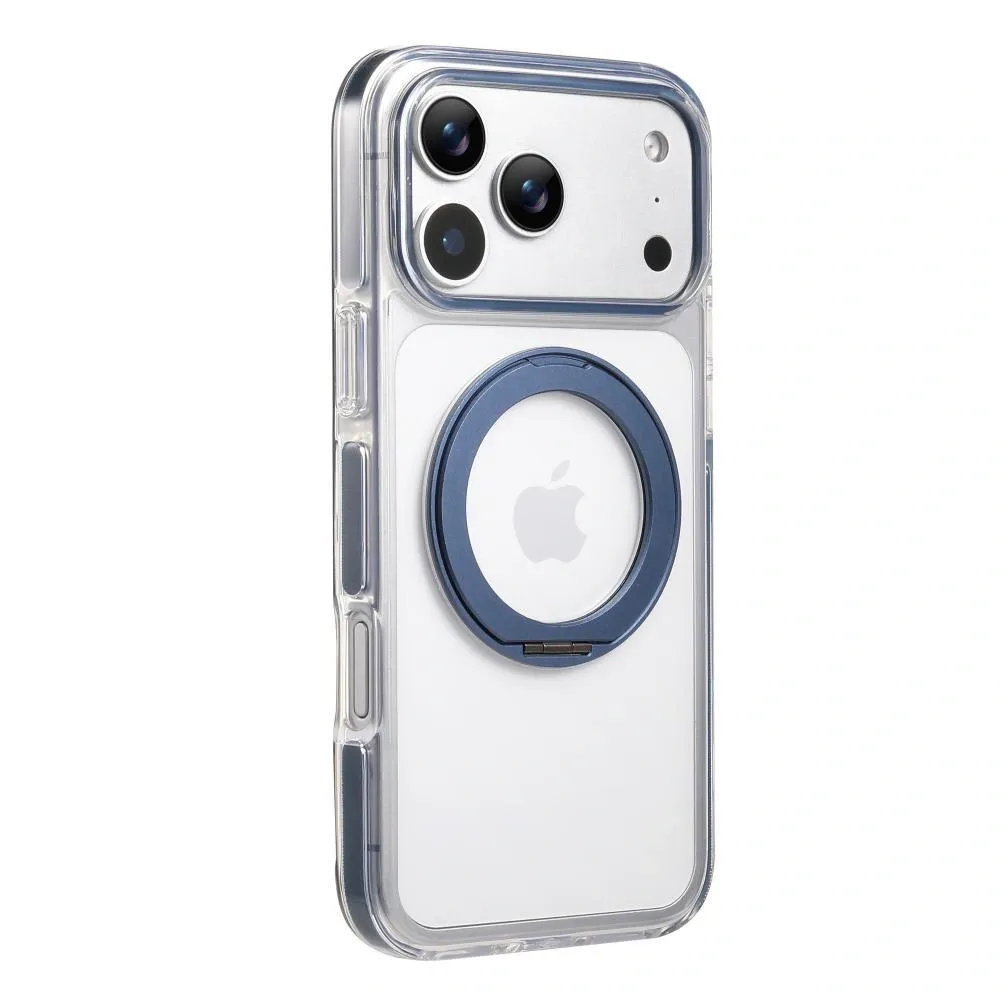 Clear MagSafe iPhone 17 Pro Case with 360° Rotating Ring Stand - Blue Edition - Image 1