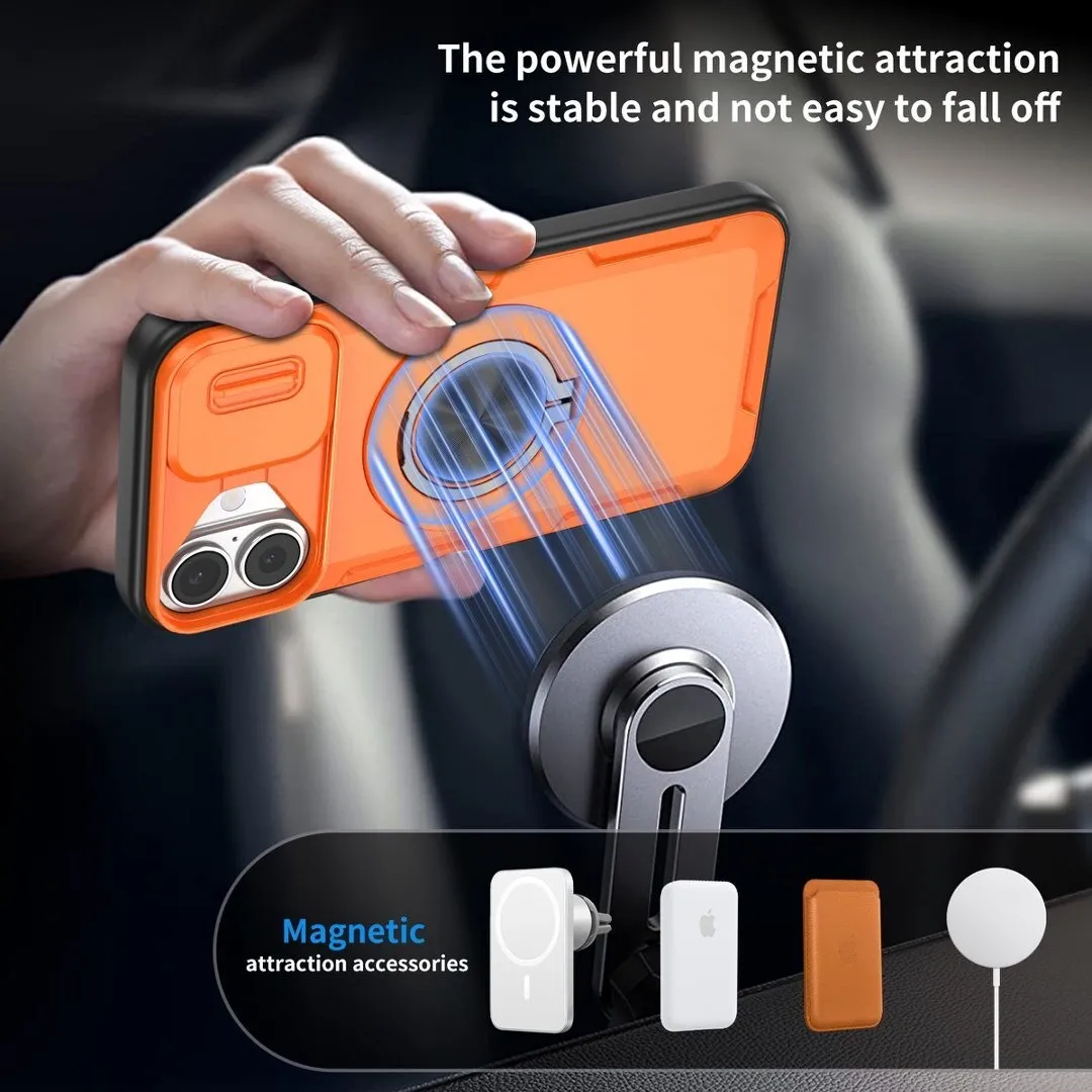 2-in-1 Magnetic Sliding Lens Case, Orange for iPhone 17 - Image 3
