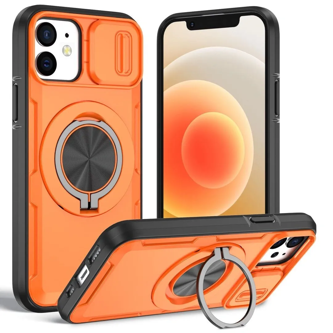 2-in-1 Magnetic Sliding Lens Case, Orange for iPhone 12 - Image 1