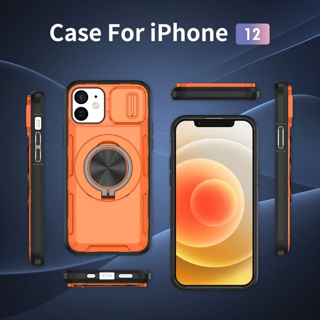 2-in-1 Magnetic Sliding Lens Case, Orange for iPhone 12 - Image 2