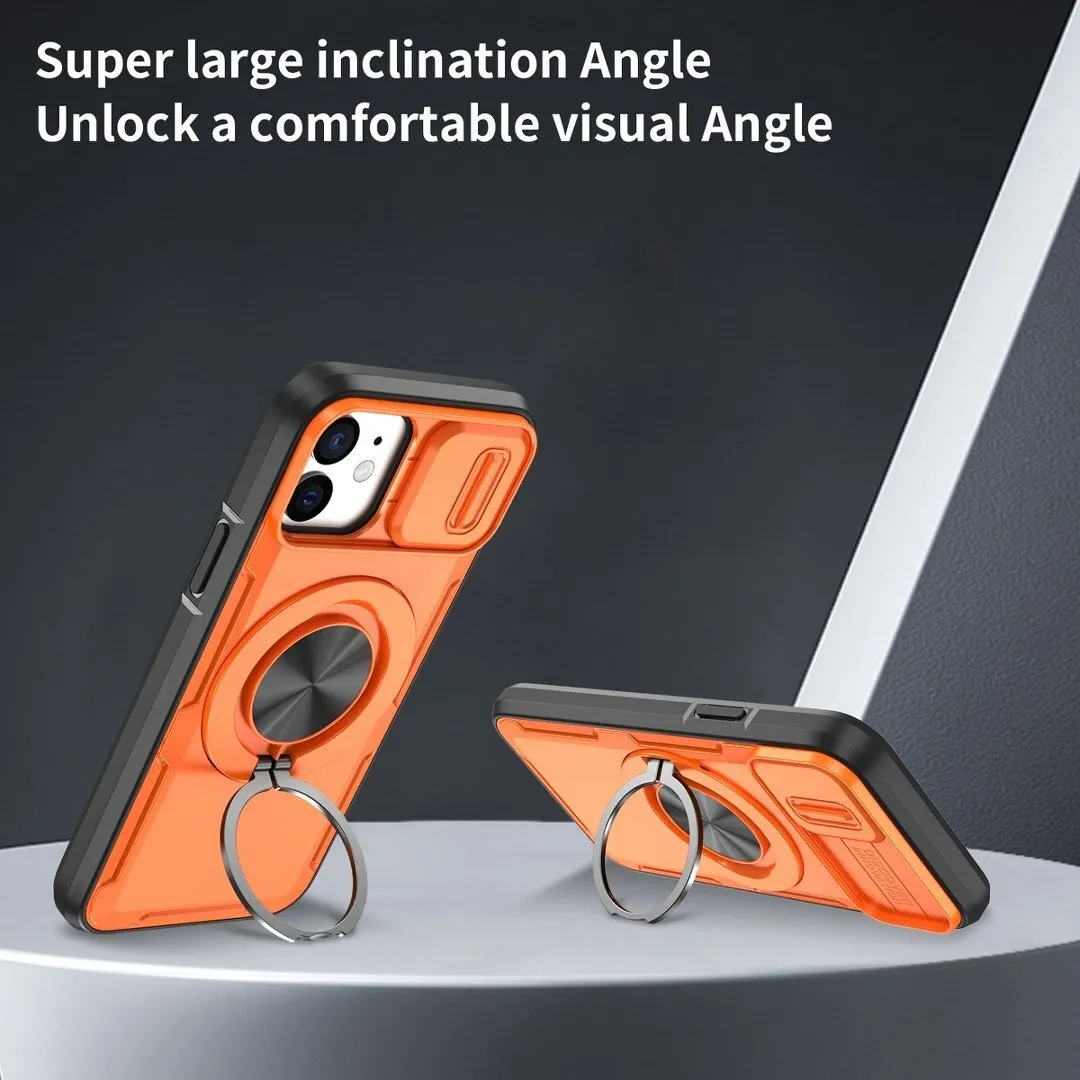 2-in-1 Magnetic Sliding Lens Case, Orange for iPhone 12 - Image 3