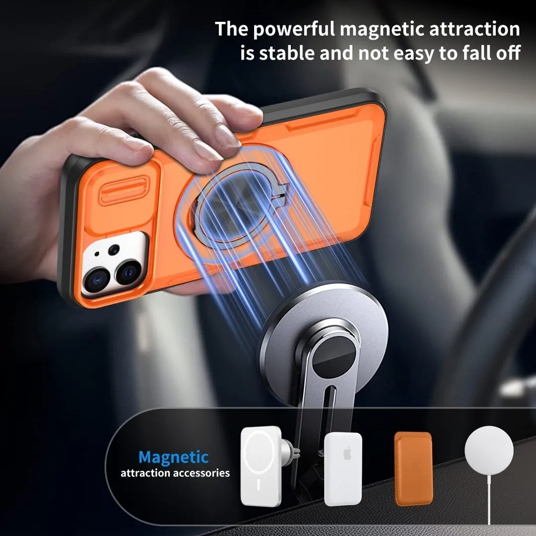 2-in-1 Magnetic Sliding Lens Case, Orange for iPhone 12 - Image 4