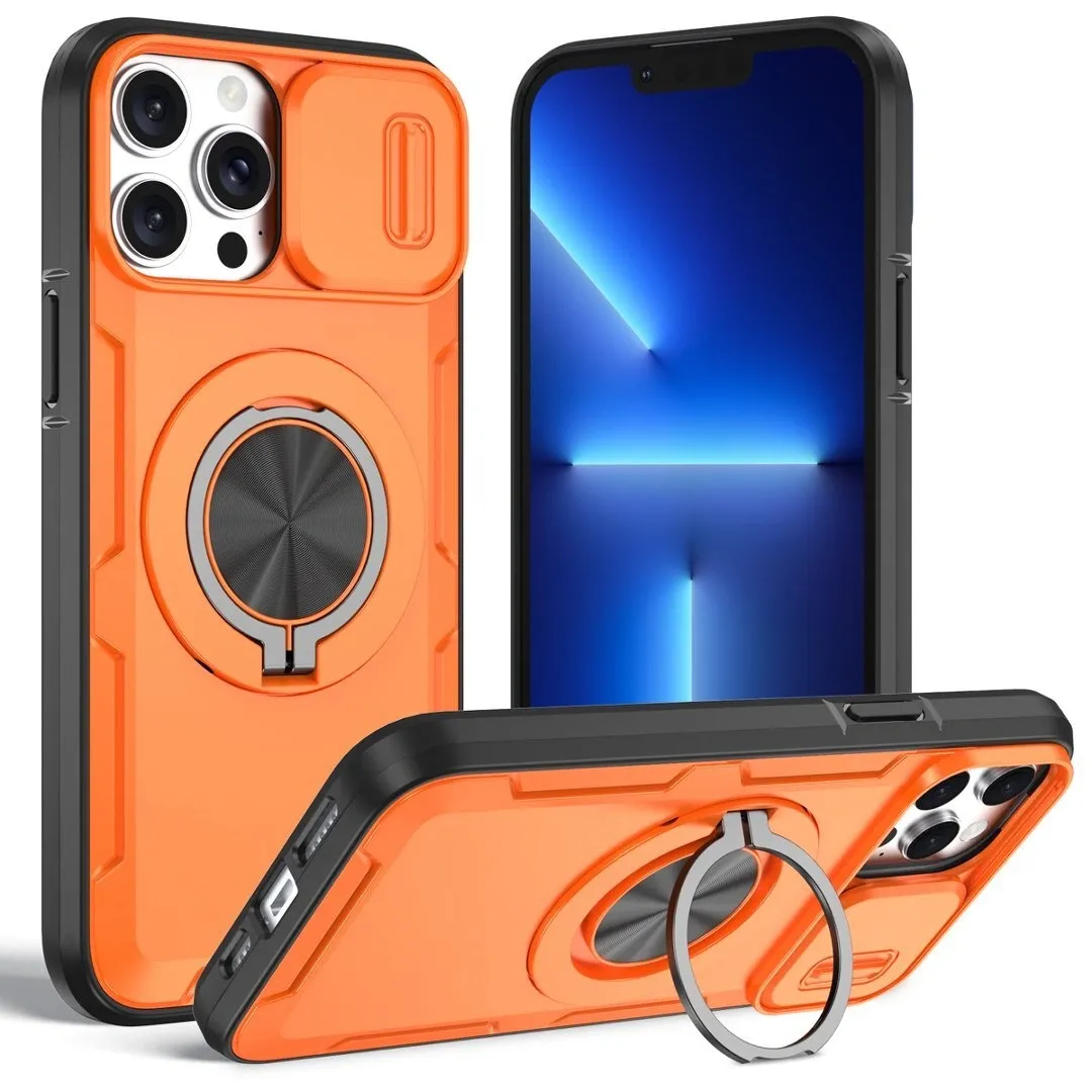 2-in-1 Magnetic Sliding Lens Case, Orange for iPhone 13 - Image 1