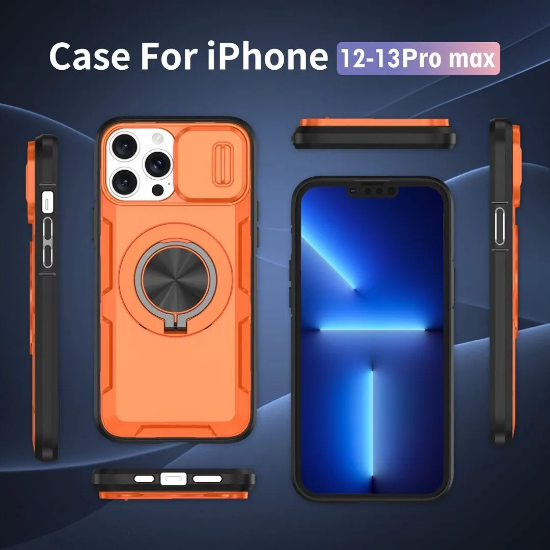 2-in-1 Magnetic Sliding Lens Case, Orange for iPhone 13 - Image 2