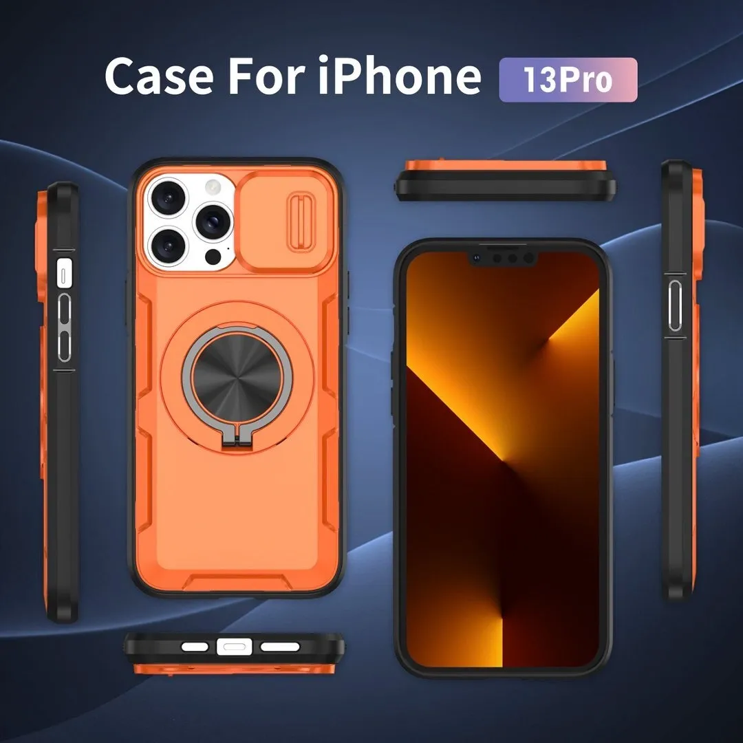 2-in-1 Magnetic Sliding Lens Case, Orange for iPhone 13 Pro - Image 2