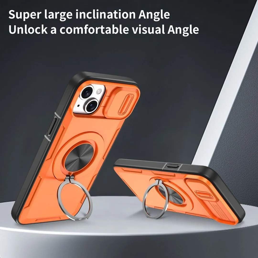 2-in-1 Magnetic Sliding Lens Case, Orange for iPhone 14 - Image 2