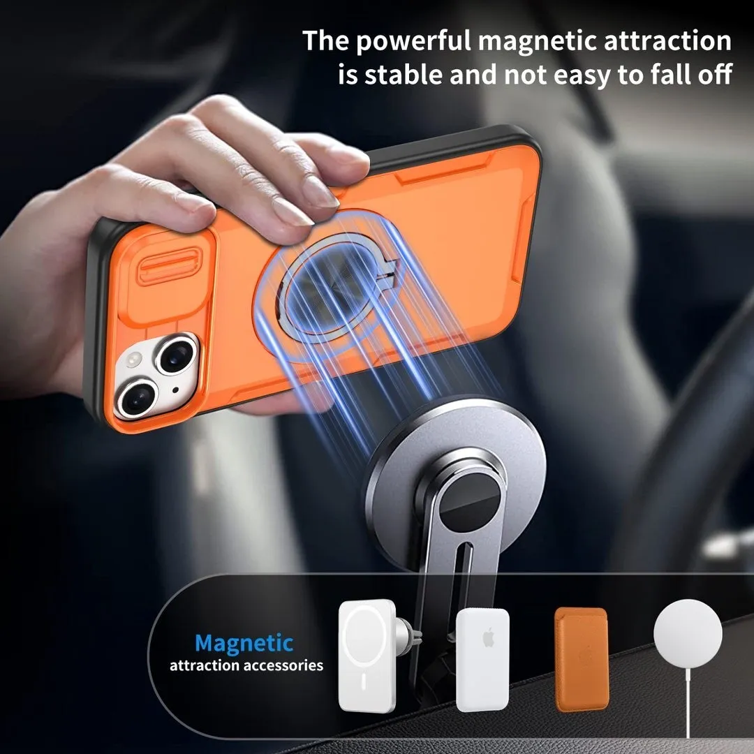 2-in-1 Magnetic Sliding Lens Case, Orange for iPhone 14 - Image 3