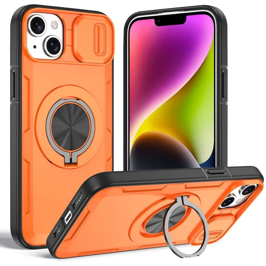 2-in-1 Magnetic Sliding Lens Case, Orange for iPhone 14 Plus - Image 1