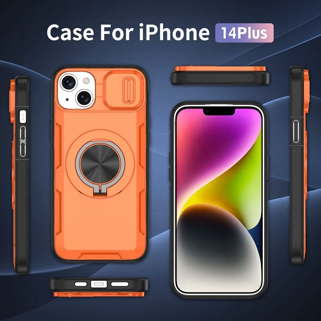 2-in-1 Magnetic Sliding Lens Case, Orange for iPhone 14 Plus - Image 4