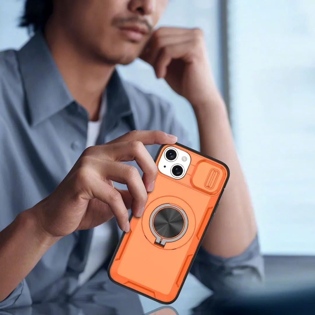 2-in-1 Magnetic Sliding Lens Case, Orange for iPhone 14 Plus - Image 5