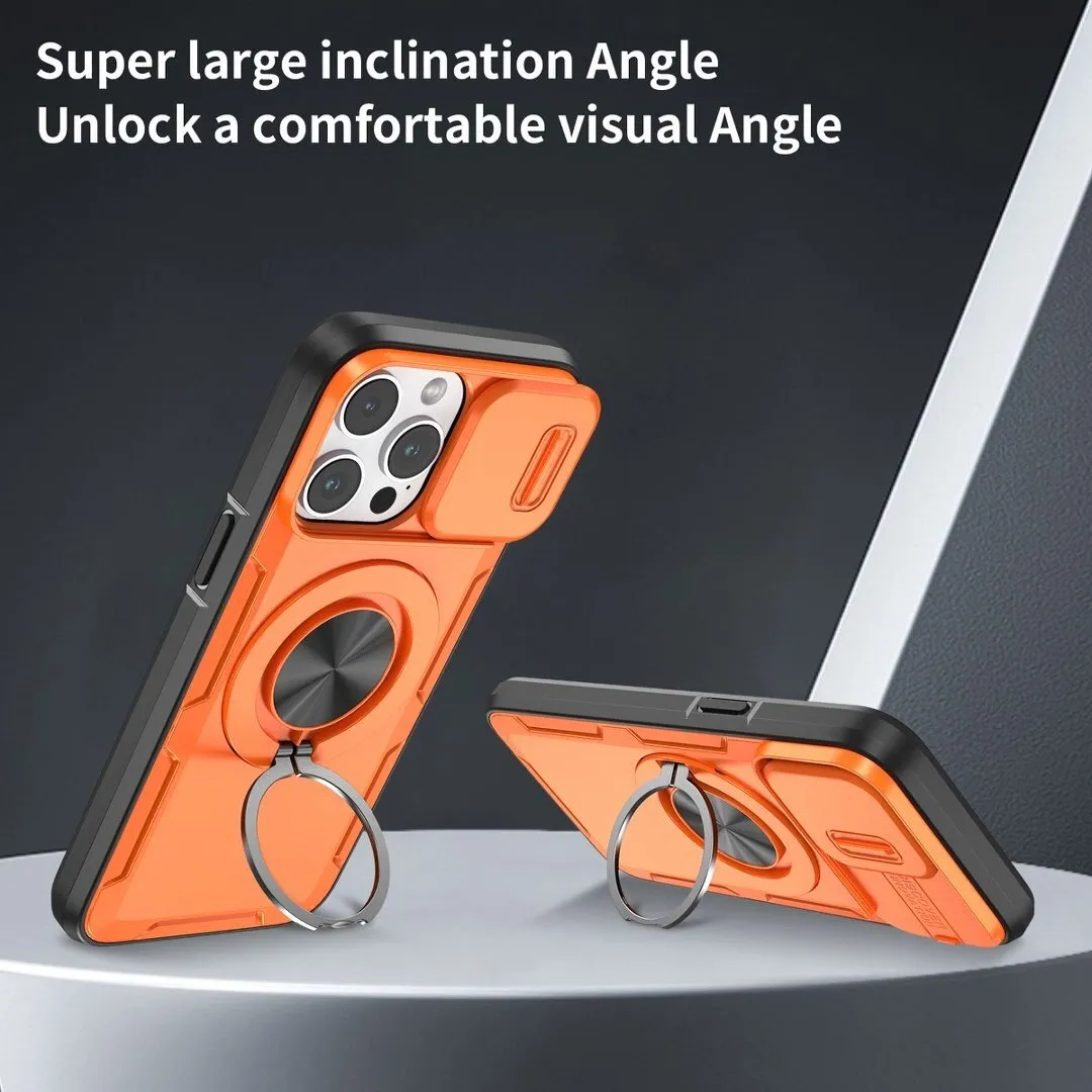 Red Warrior 2-in-1 Magnetic Sliding Lens Case orange for iPhone 14 Pro Max - Image 2