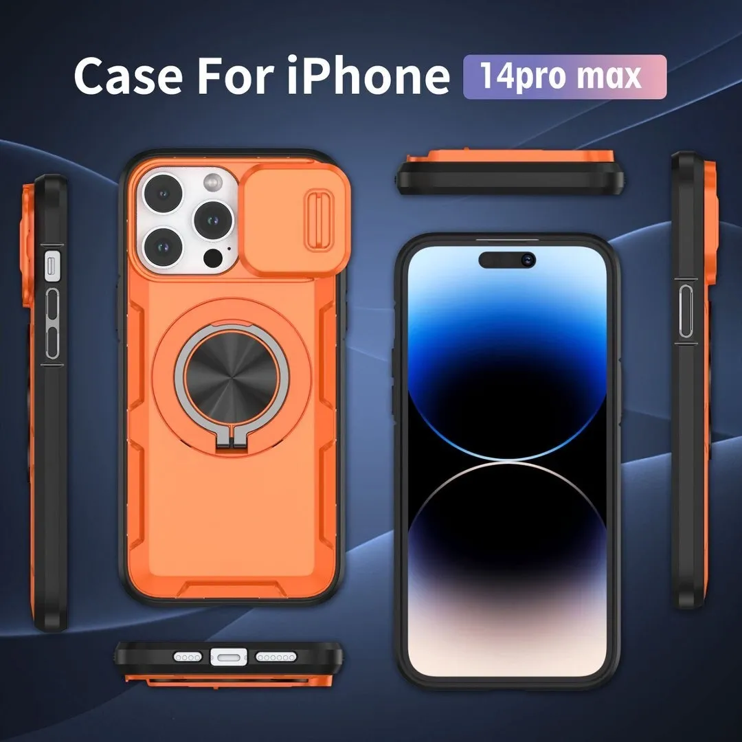 Red Warrior 2-in-1 Magnetic Sliding Lens Case orange for iPhone 14 Pro Max - Image 4