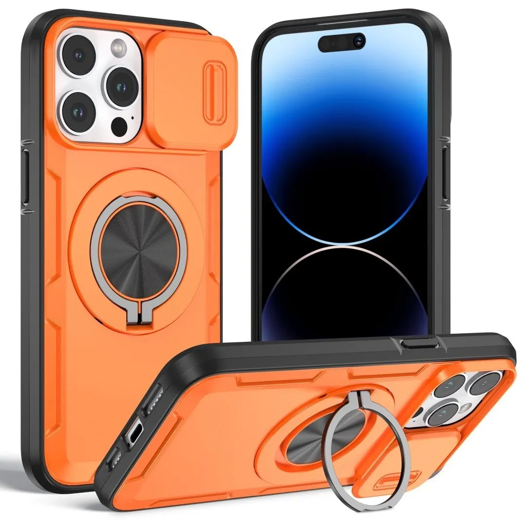 Red Warrior 2-in-1 Magnetic Sliding Lens Case orange for iPhone 14 Pro - Image 1
