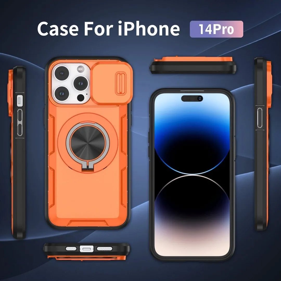 Red Warrior 2-in-1 Magnetic Sliding Lens Case orange for iPhone 14 Pro - Image 4