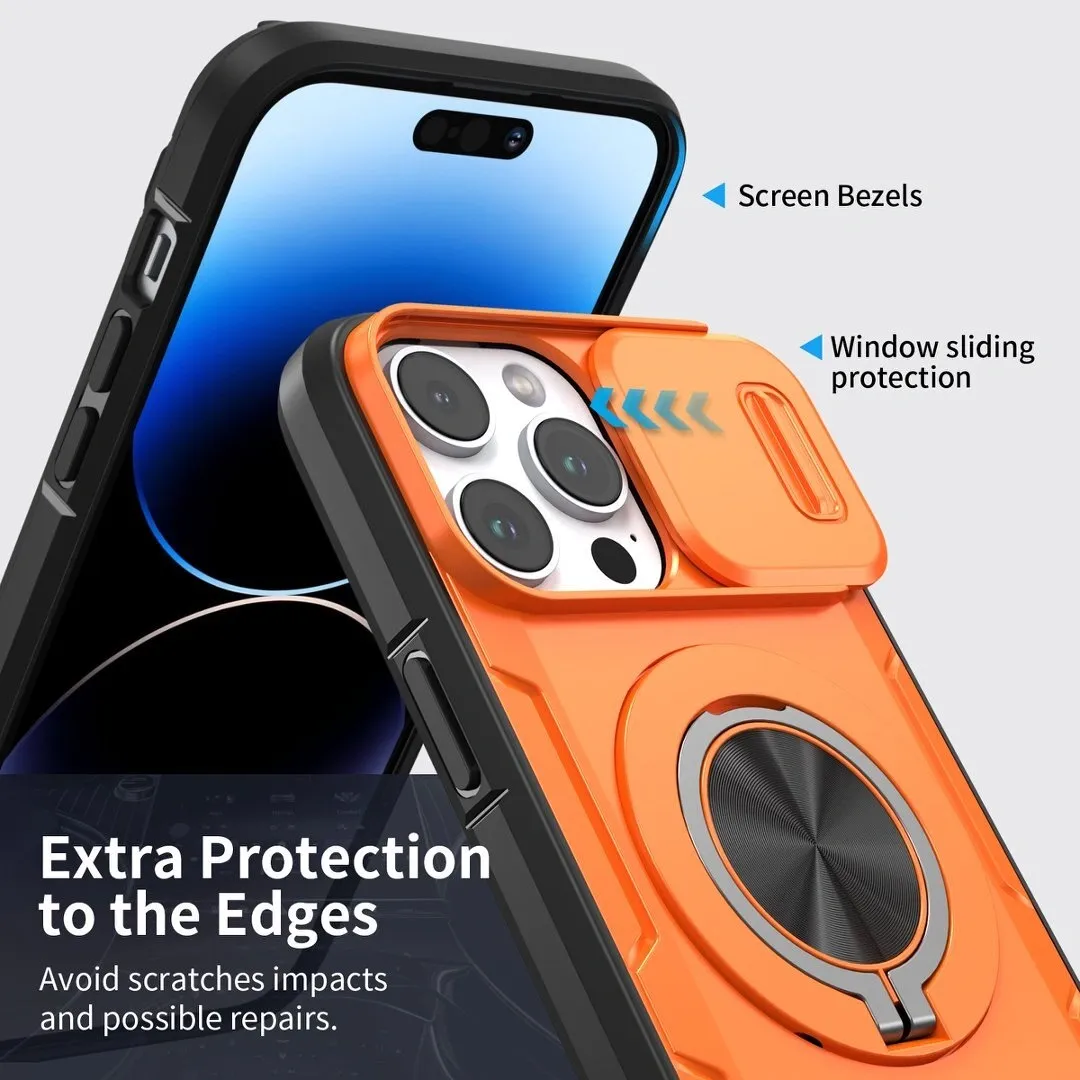 Red Warrior 2-in-1 Magnetic Sliding Lens Case orange for iPhone 14 Pro - Image 5