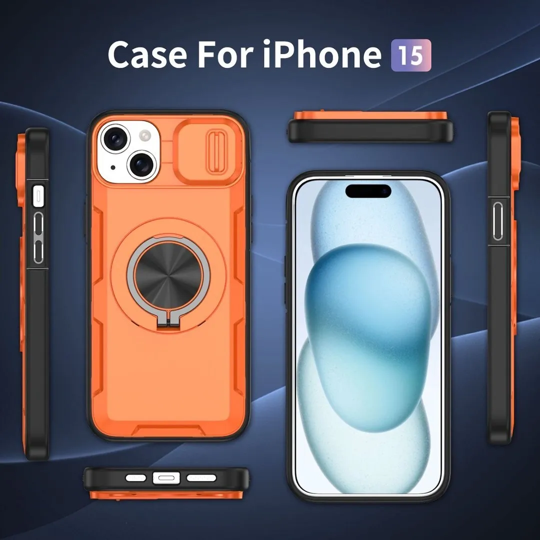 2-in-1 Magnetic Sliding Lens Case, Orange for iPhone 15 - Image 4