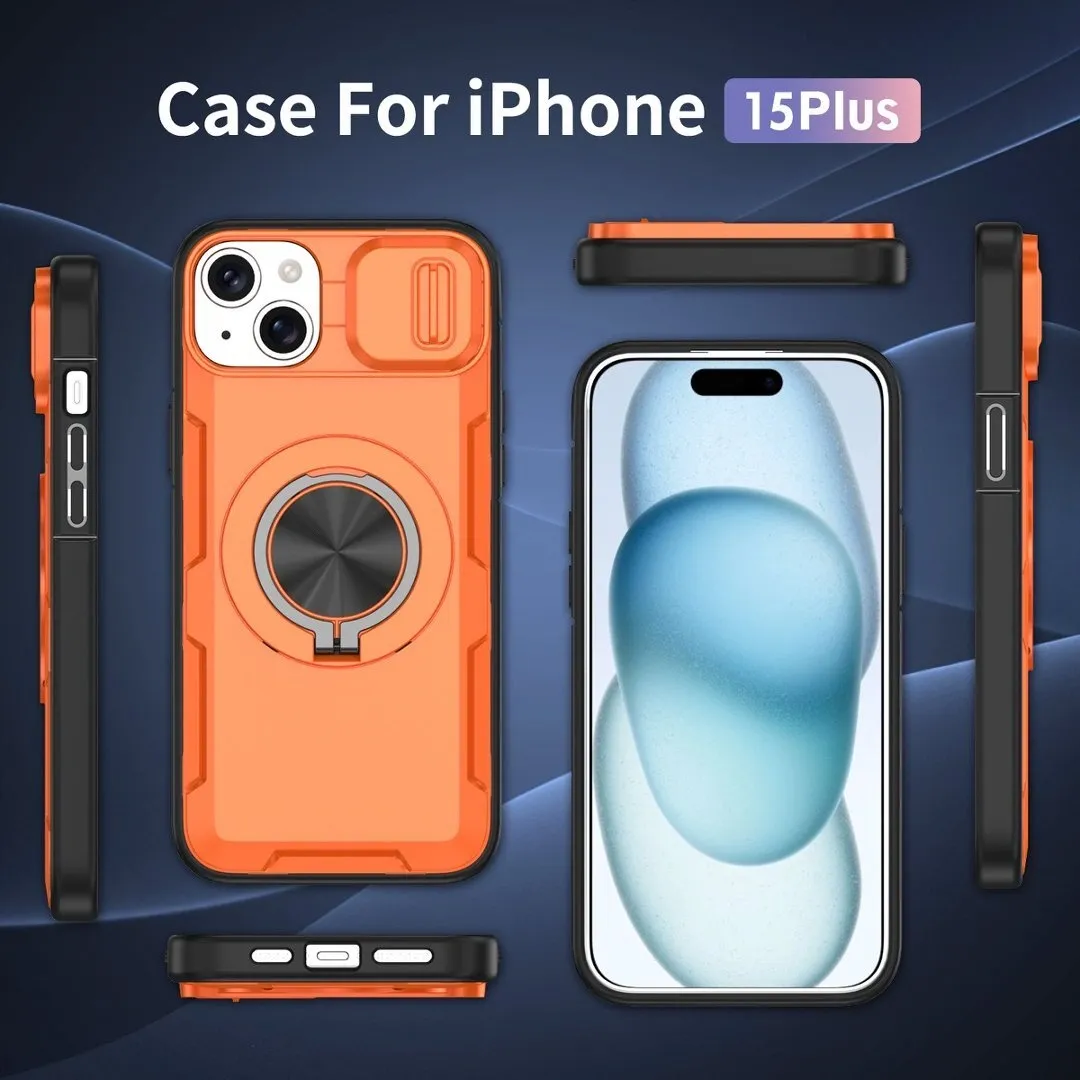 2-in-1 Magnetic Sliding Lens Case, Orange for iPhone 15 Plus - Image 4