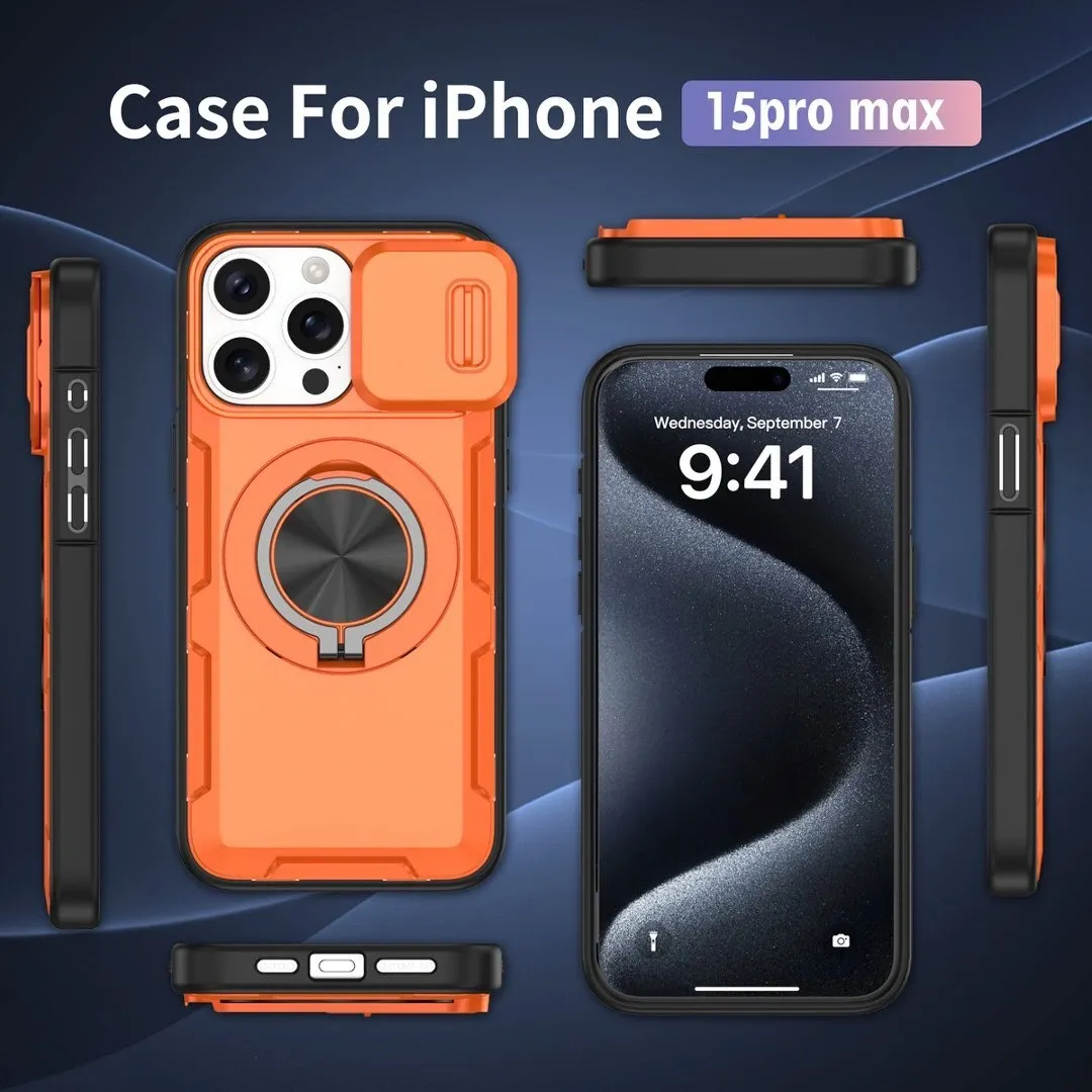 Red Warrior 2-in-1 Magnetic Sliding Lens Case orange for iPhone 15 Pro Max - Image 4