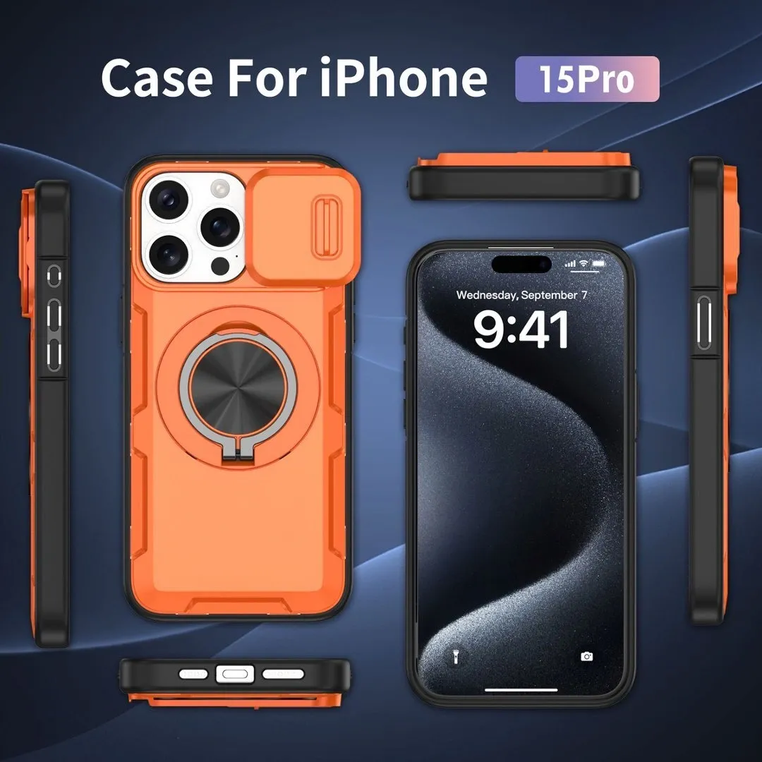 Red Warrior 2-in-1 Magnetic Sliding Lens Case orange for iPhone 15 Pro - Image 4