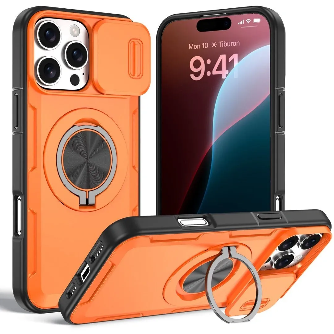 2-in-1 Magnetic Sliding Lens Case, Orange for iPhone 16 Pro Max - Image 1