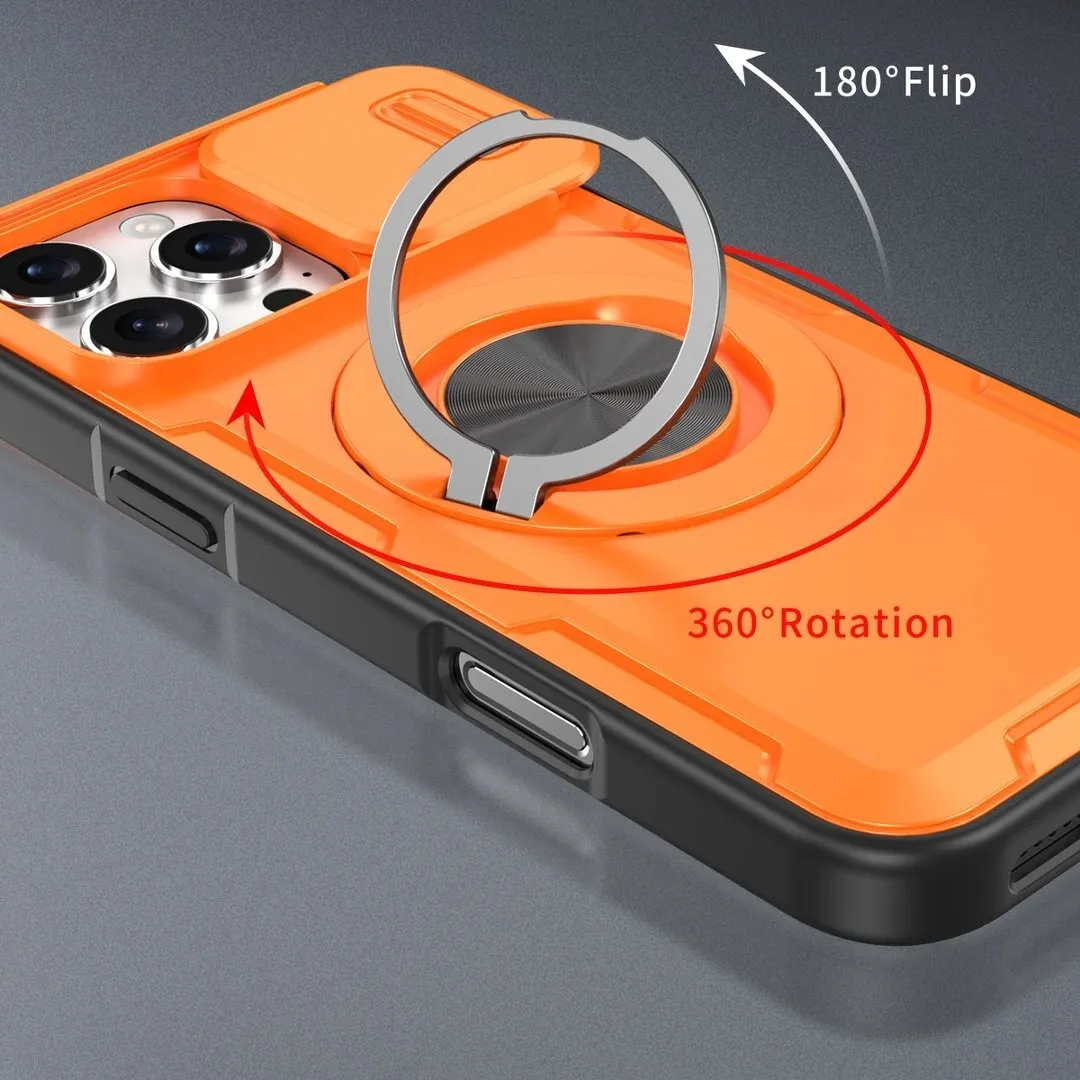 2-in-1 Magnetic Sliding Lens Case, Orange for iPhone 16 Pro Max - Image 2