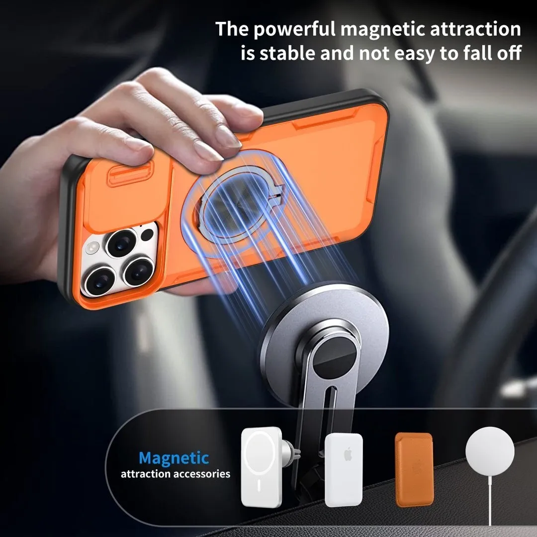 2-in-1 Magnetic Sliding Lens Case, Orange for iPhone 16 Pro Max - Image 4