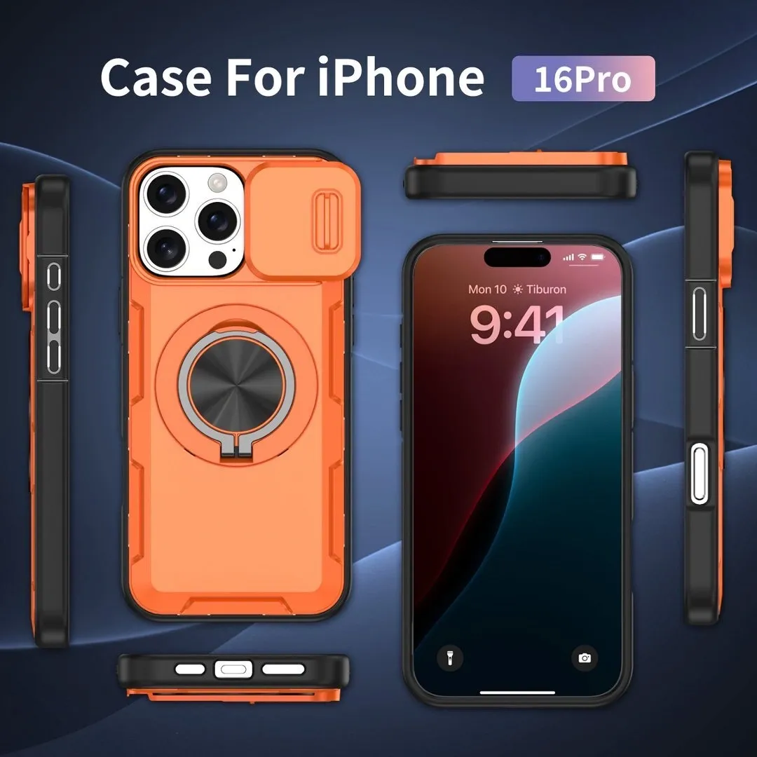 2-in-1 Magnetic Sliding Lens Case, Orange for iPhone 16 Pro - Image 5