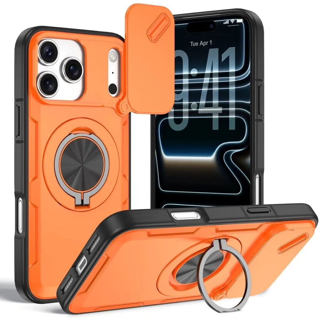 2-in-1 Magnetic Sliding Lens Case, Orange for iPhone 17 Pro Max - Image 1