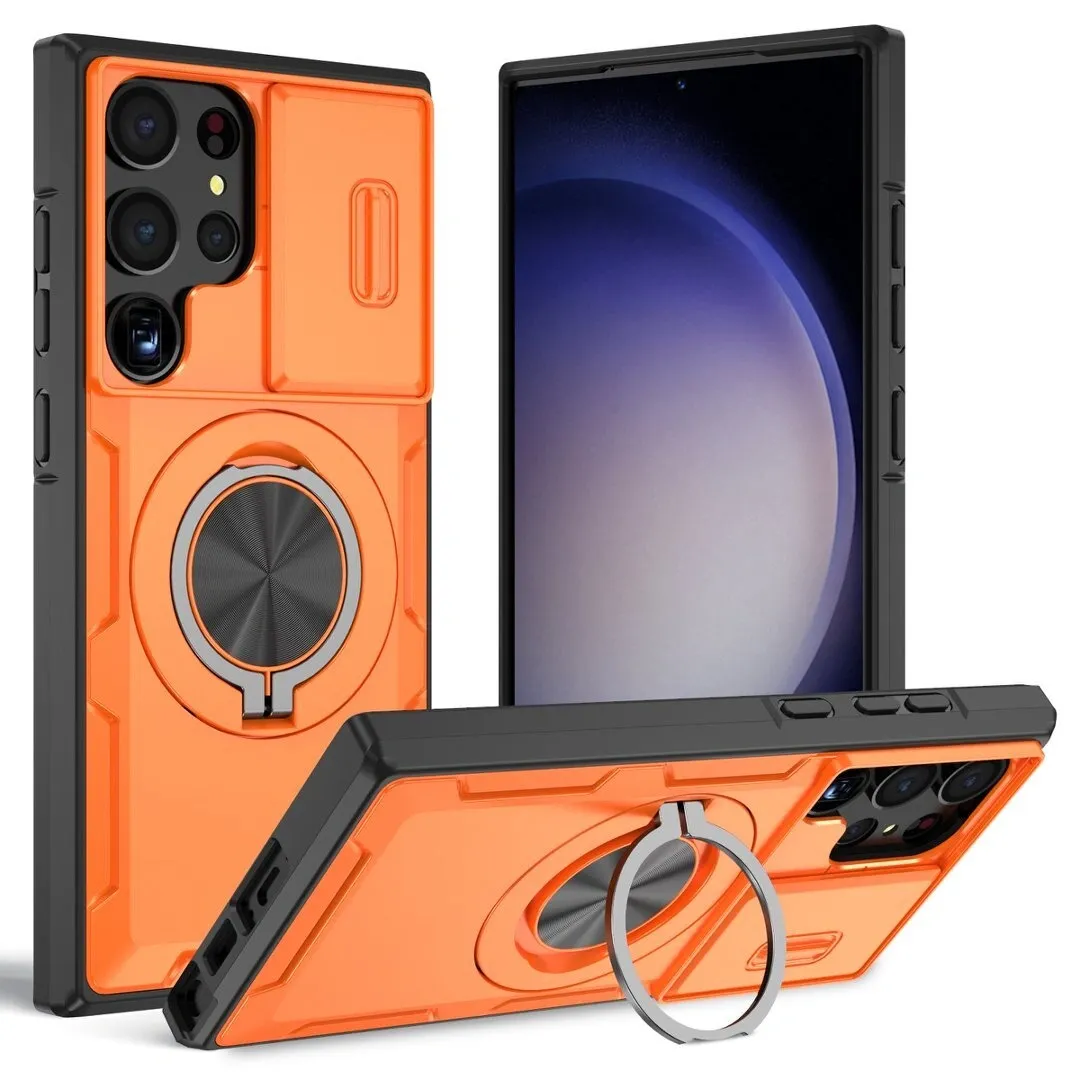 2-in-1 Magnetic Sliding Lens Case, Orange for Samsung S23Ultra - Image 1