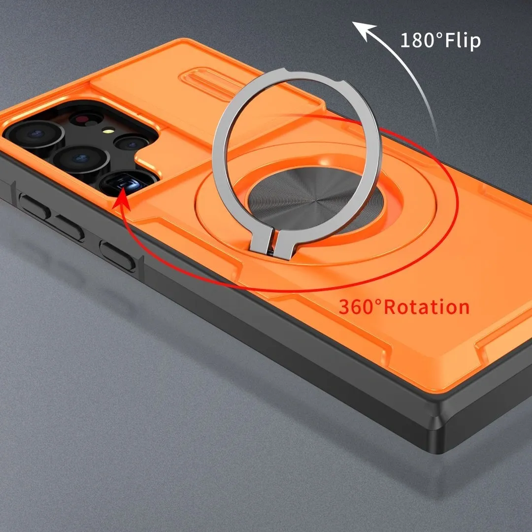 2-in-1 Magnetic Sliding Lens Case, Orange for Samsung S23Ultra - Image 2