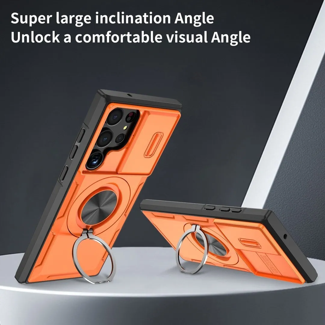 2-in-1 Magnetic Sliding Lens Case, Orange for Samsung S23Ultra - Image 3
