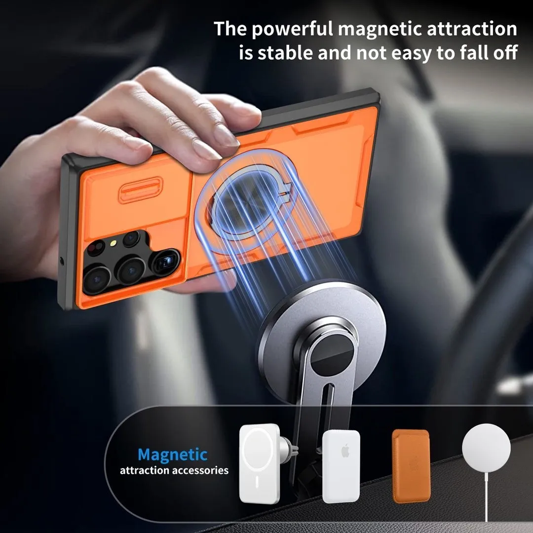 2-in-1 Magnetic Sliding Lens Case, Orange for Samsung S23Ultra - Image 4