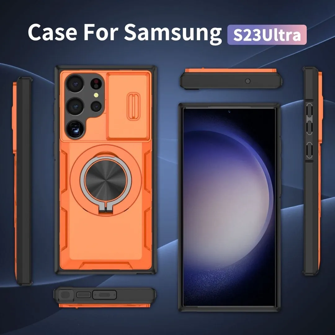 2-in-1 Magnetic Sliding Lens Case, Orange for Samsung S23Ultra - Image 5