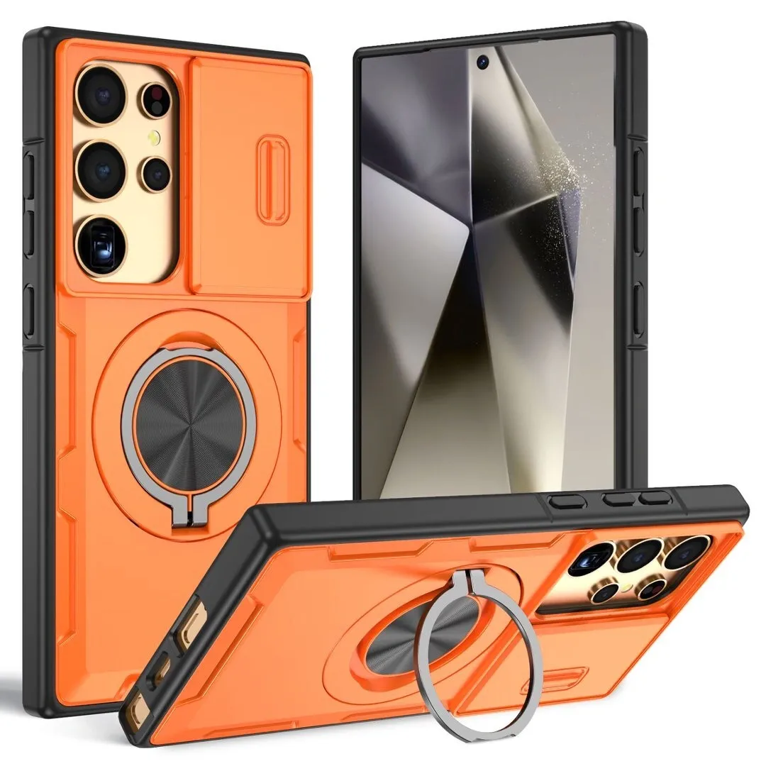 2-in-1 Magnetic Sliding Lens Case, Orange for Samsung S24Ultra - Image 1