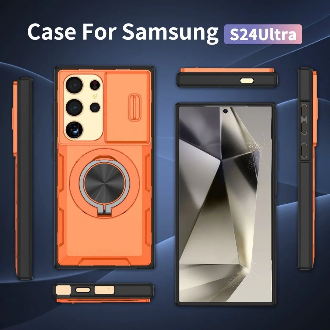 2-in-1 Magnetic Sliding Lens Case, Orange for Samsung S24Ultra - Image 5